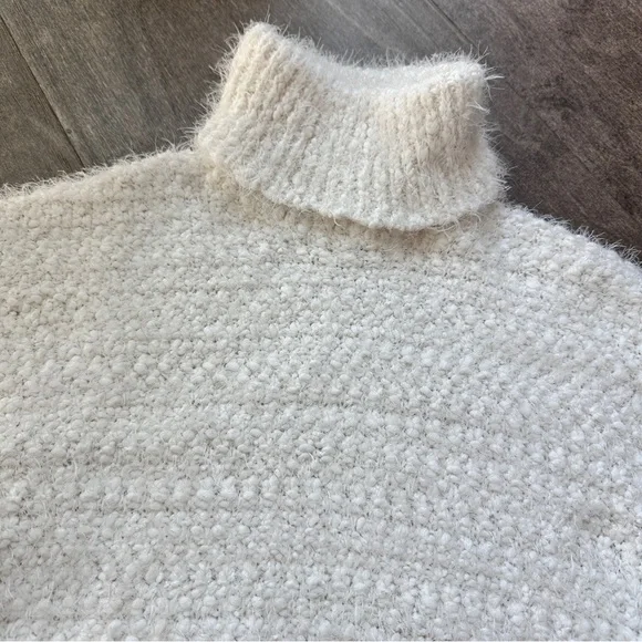 Super Soft Cozy Fuzzy White Turtleneck Sweater - Picture 2 of 3